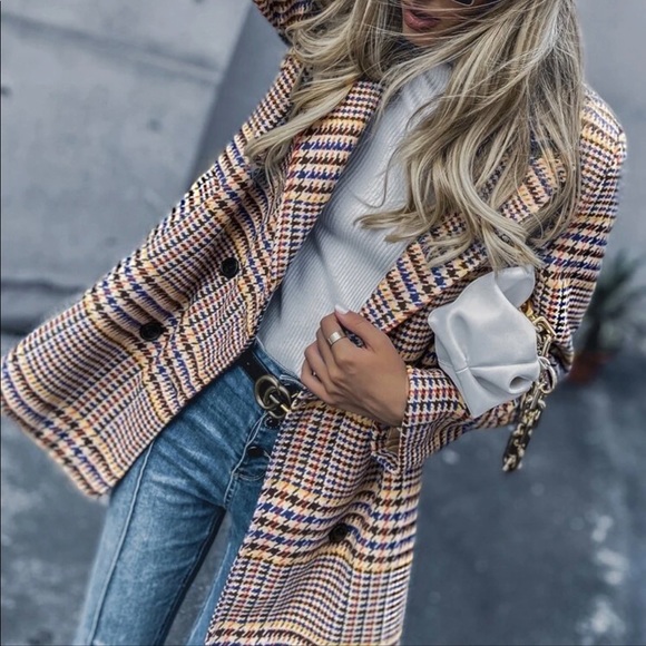 Jackets & Blazers - Plaid button up blazer coat trendy vintage style